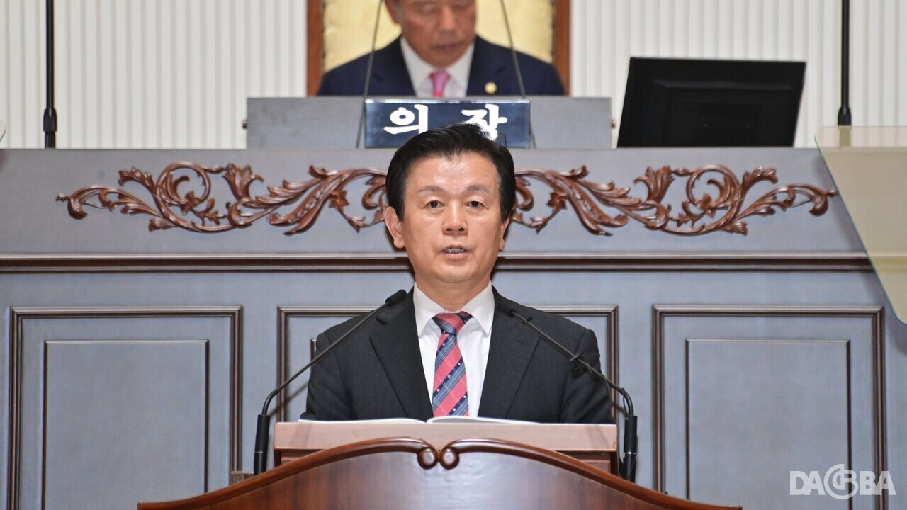 ▲시정연설에 나선 조규일 시장.(진주시 제공)